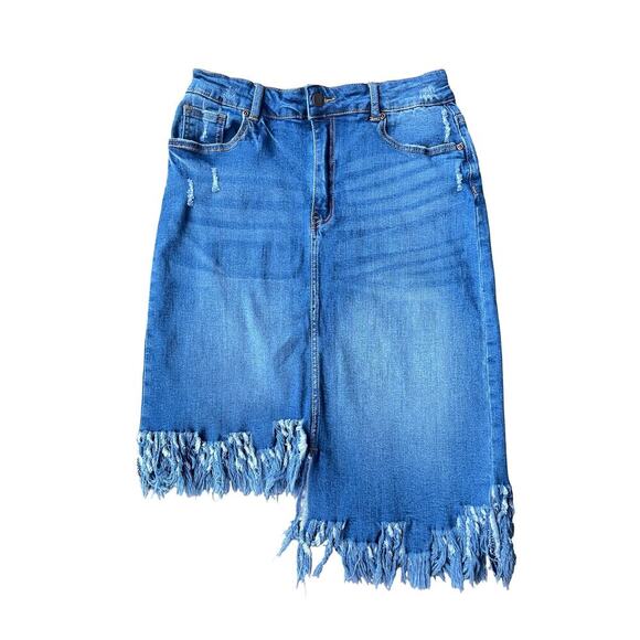 Hammer Jeans Asymmetrical Frayed Hem Midi Denim Skirt - Medium - Picture 2 of 13